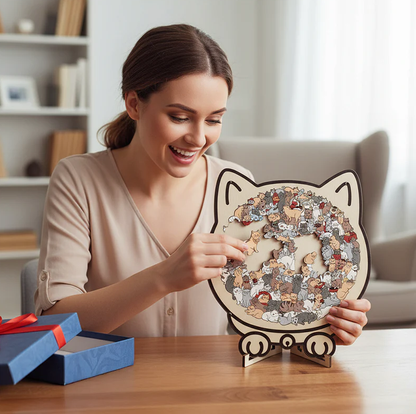 🎁 Szép karácsonyi ajándék🎅135 darabos Morandi színű macska alakú fa kirakós puzzle