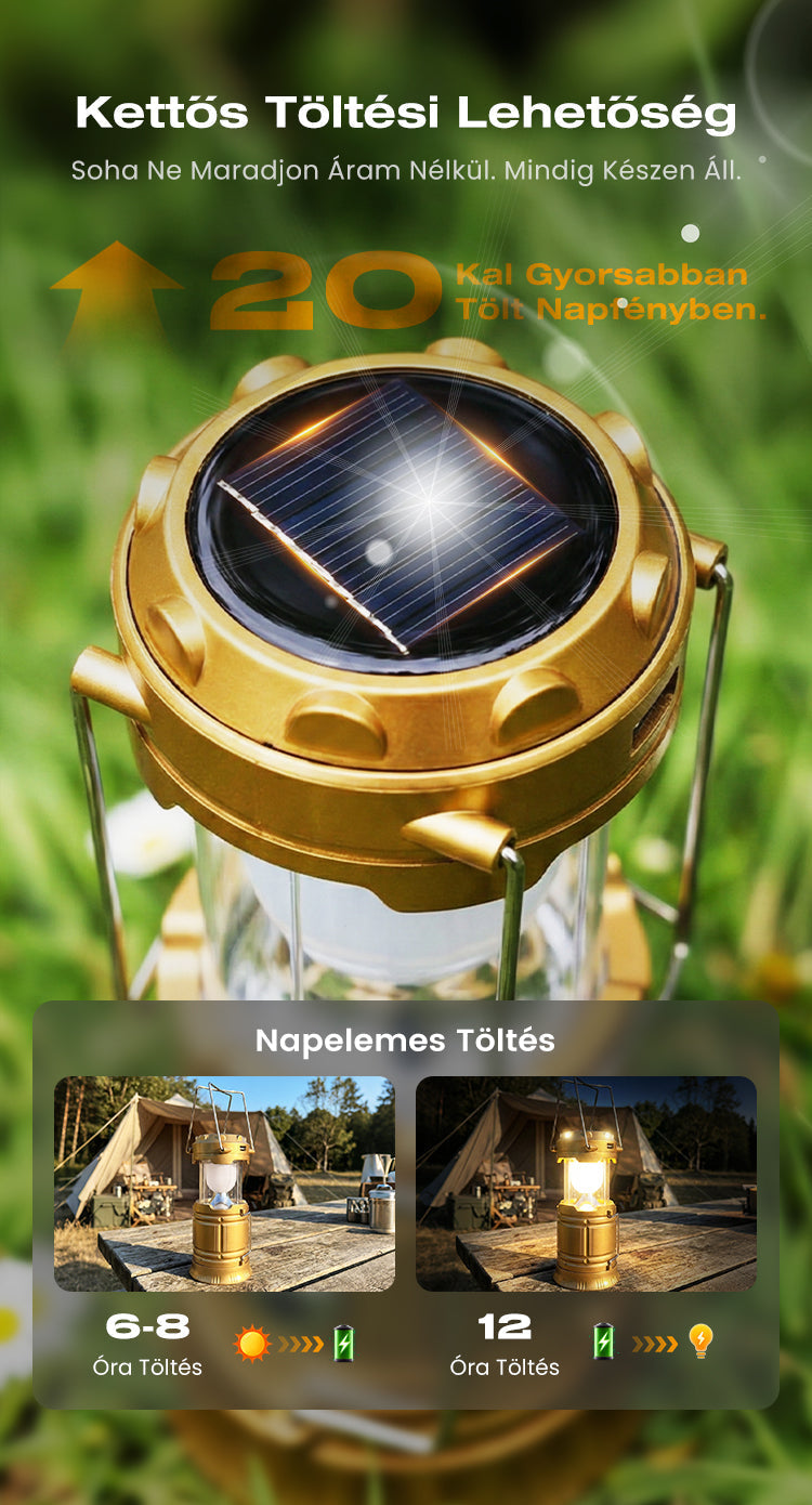 ⛺️Napenergiával működő, behúzható kempinglámpa