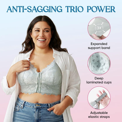 💖 Női kényelmes, elöl záródó, csipkés tartásjavító melltartó – stílus és tartás egyben!