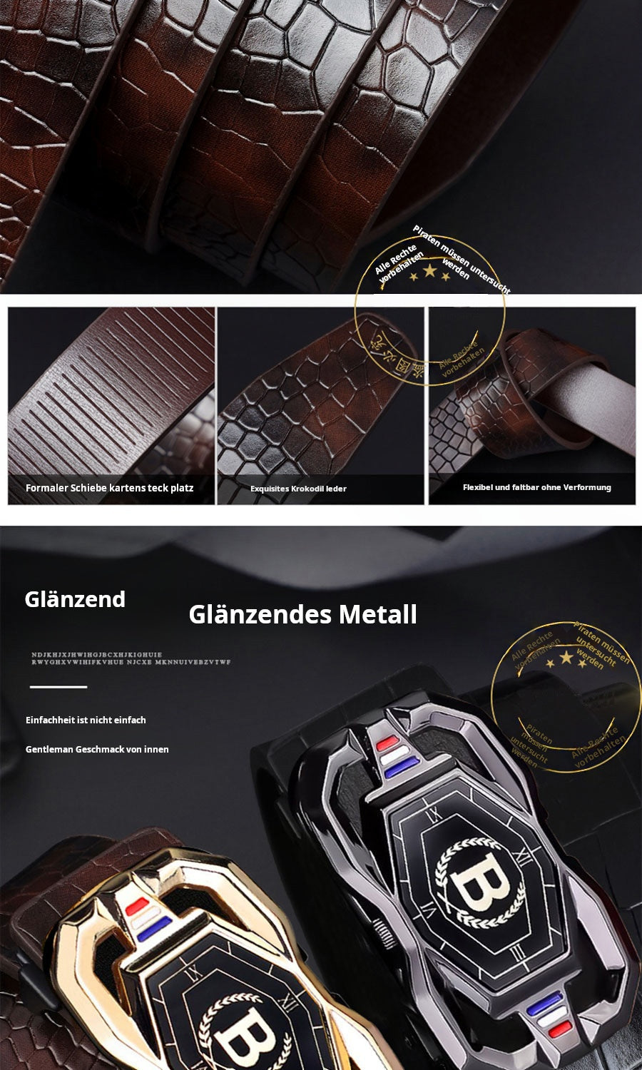 🐊Férfi bőröv, elegáns krokodilbőr mintával, automatikus csatral, marhabőrből készült.