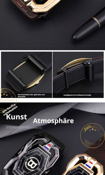 🐊Férfi bőröv, elegáns krokodilbőr mintával, automatikus csatral, marhabőrből készült.