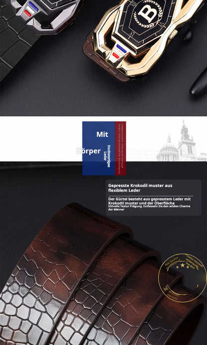 🐊Férfi bőröv, elegáns krokodilbőr mintával, automatikus csatral, marhabőrből készült.